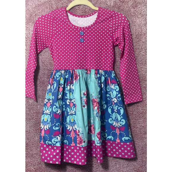 Eleanor Rose Other - Girls Eleanor Rose Casual Dress Size 7 Pink Blue Floral Polka Dot